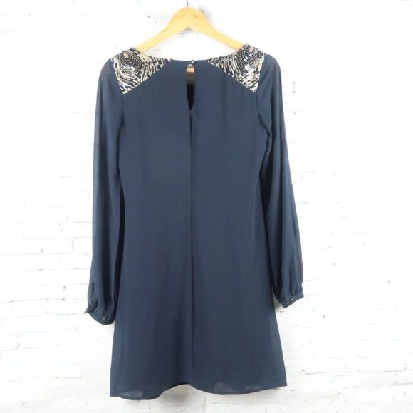 SEQUIN HEARTS BLUE WITH SEQUIN DETAIL LONG SHEER SLEEVE WITH CUTOUT FLOWY DRESS - Picture 11 of 11
